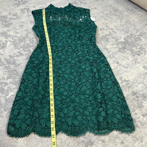 NWT Sandro Paris Romie Lace Mini Dress Mock Neck Open Back Green Sz 1 - Picture 12 of 16